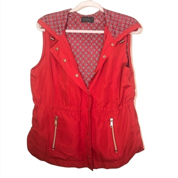 3/$25 🙌🏼 Casual Identity Red Lightweight Vest Patterned Hood Medium - Picture 1 of 3
